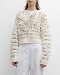 Embroidered Open-Weave Silk-Cashmere Sweater