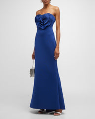 Strapless Rosette A-Line Gown
